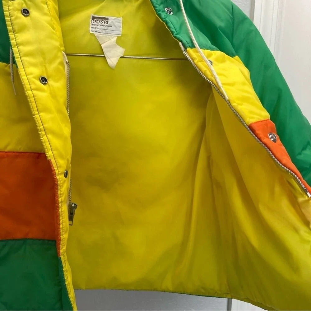 Vintage Kids Jacket Coat Unisex Montgomery Ward Green Yellow 80s
